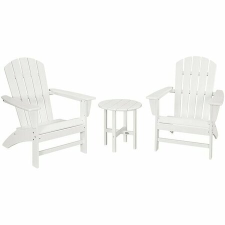 POLYWOOD Nautical White Patio Set with Adirondack Chairs and Round Table 633PWS4981WH